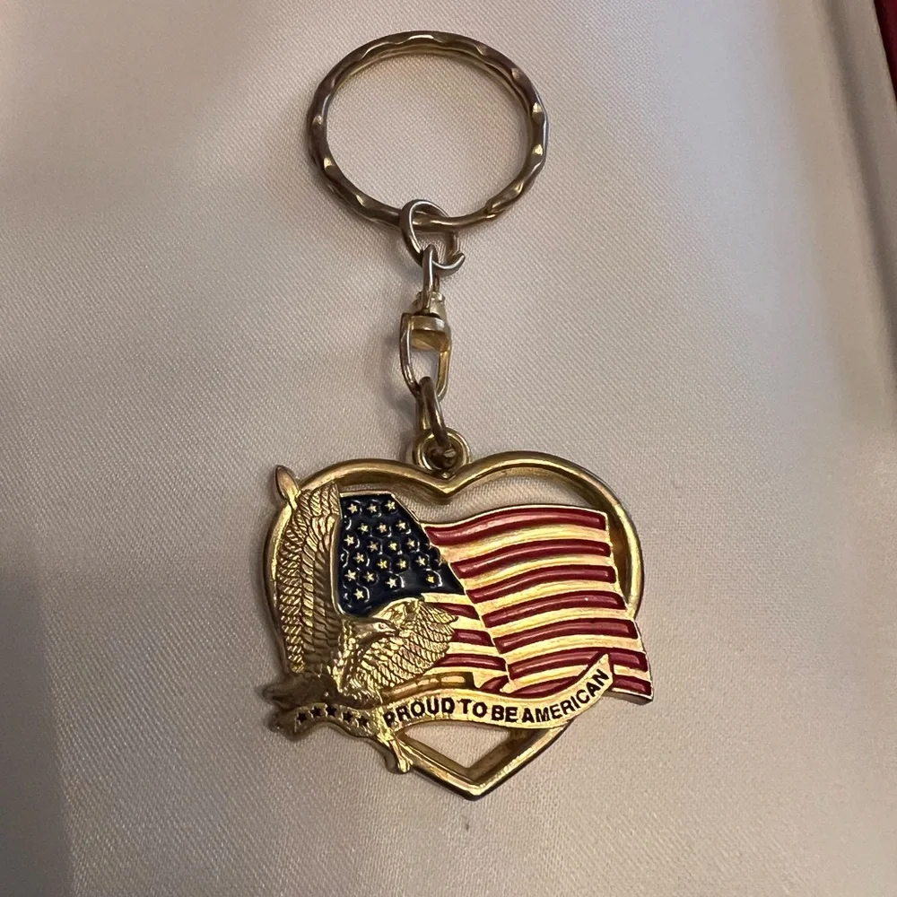 Patriotic Vintage Gold and Red American Flag Keychain
